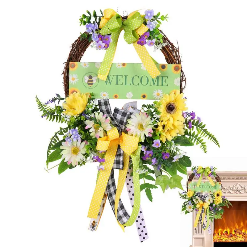 

Spring Wreath Artificial Flower Bow Eucalyptus Wreaths Farmhouse Spring Summer Fall Garland Door Hangings Decor For Window Porch