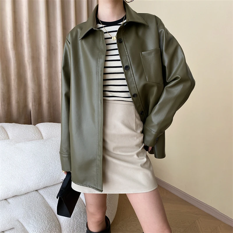 Пальто женское однобортное с воротником-поло, стильная рубашка из искусственной кожи на раннюю осень, модное индивидуализированное пальто
Пальто женское однобортное с воротником-поло, стильная рубашка из искусственной кожи на раннюю осень, модное индивидуализированное пальто