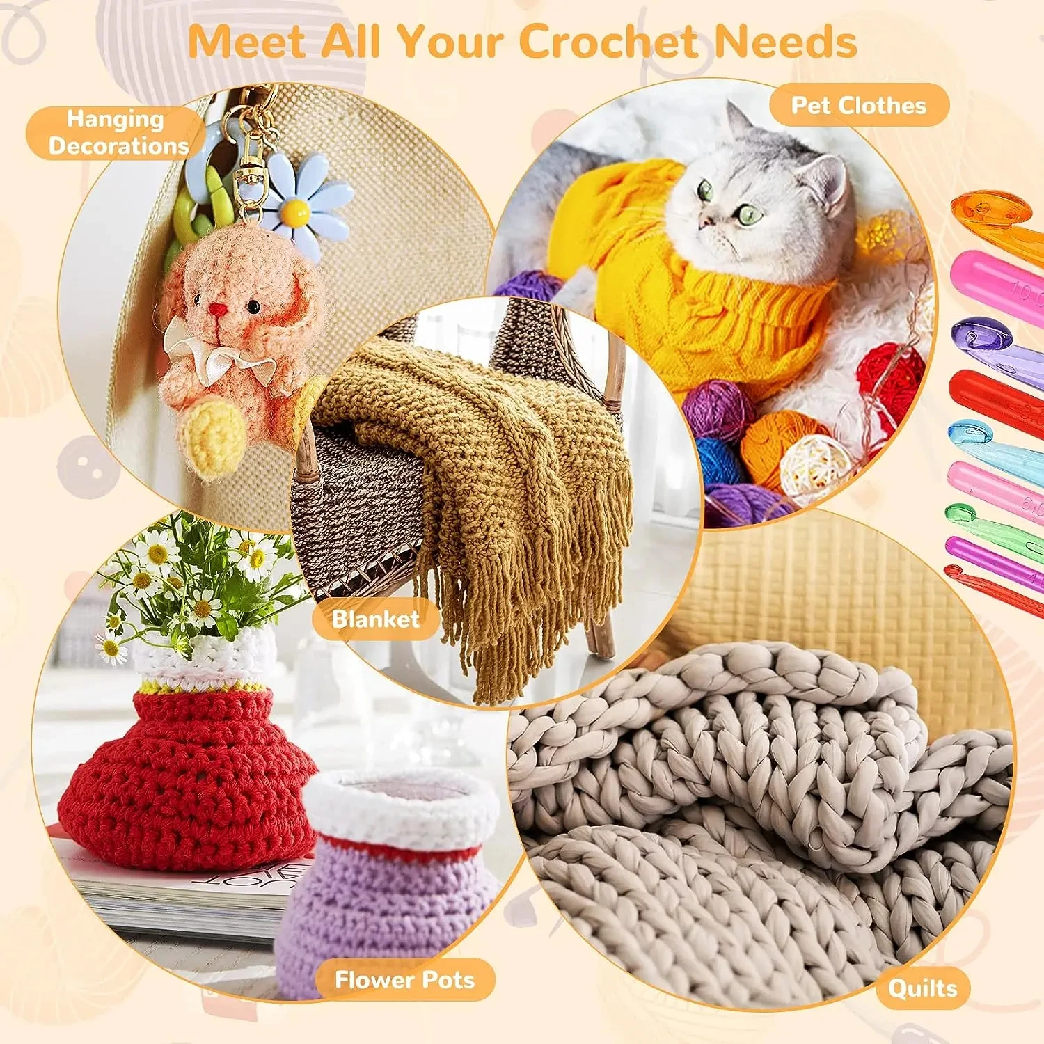 9Pcs Crochet Hook Set Colourful Crochet Hooks 3-12 mm Hook Head for Beginners Ergonomic Plastic Knitting Needles Set 9Pcs Crochet Hook Set Colourful Crochet Hooks 3-12 mm Hook Head for Beginners Ergonomic Plastic Knitting Needles Set