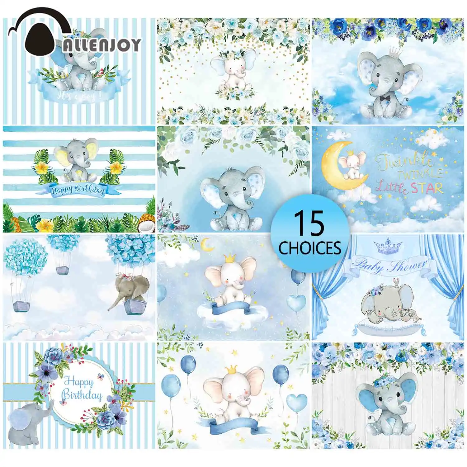 Allenjoy Baby Shower for Elephant Backdrop Blue Birthday Party Banner Flower Vinyl Decoration Banner Photocall Background
Allenjoy Baby Shower for Elephant Backdrop Blue Birthday Party Banner Flower Vinyl Decoration Banner Photocall Background