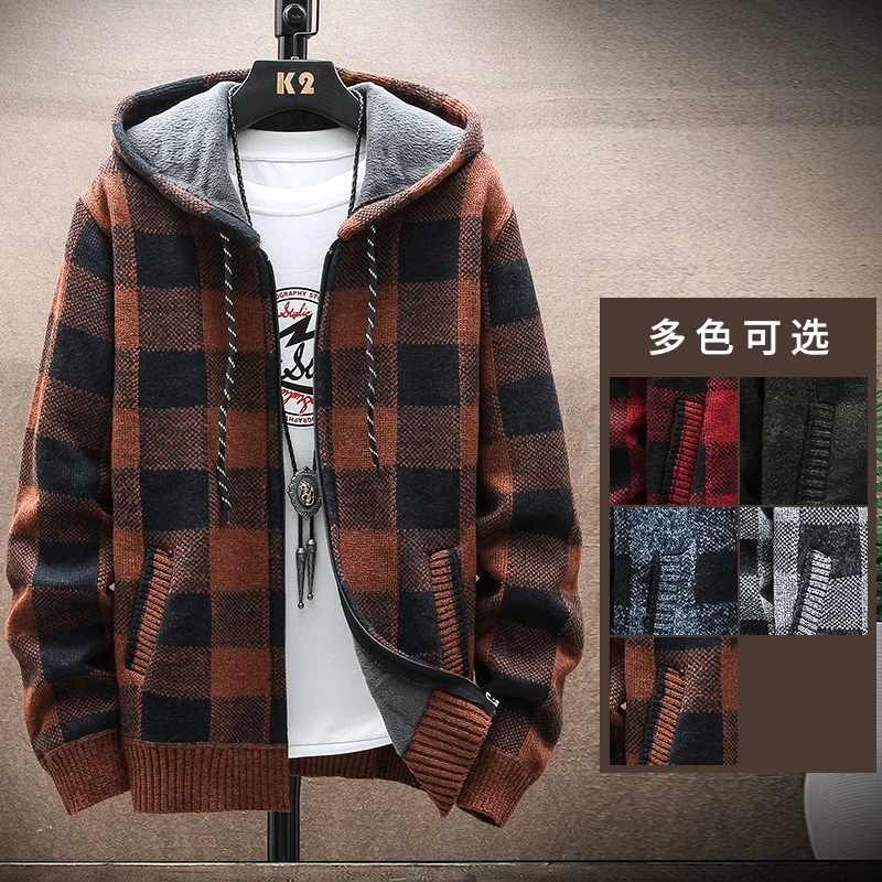 Men's New Winter Plaid Sweater Hooded Cardigan Cold Coat Wool Zipper Jacket Autumn Fleece Warm Clothes Checkered Knit Jumper
Men's New Winter Plaid Sweater Hooded Cardigan Cold Coat Wool Zipper Jacket Autumn Fleece Warm Clothes Checkered Knit Jumper