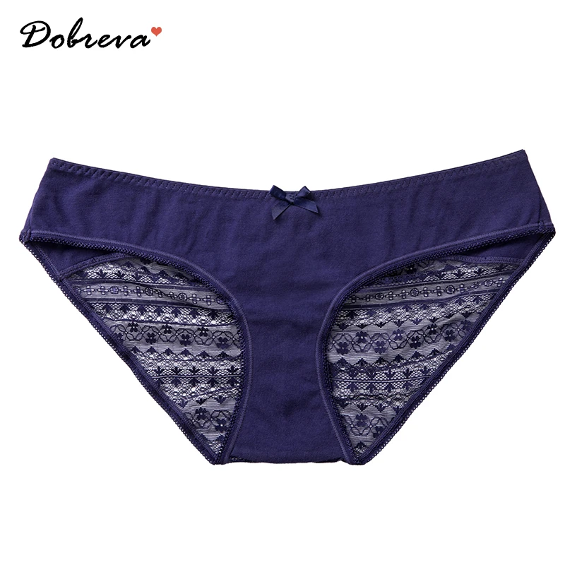 

DOBREVA Women's Cotton Lace Back Hipster Panties Low Rise Sexy Underwear Transparent Black Navy