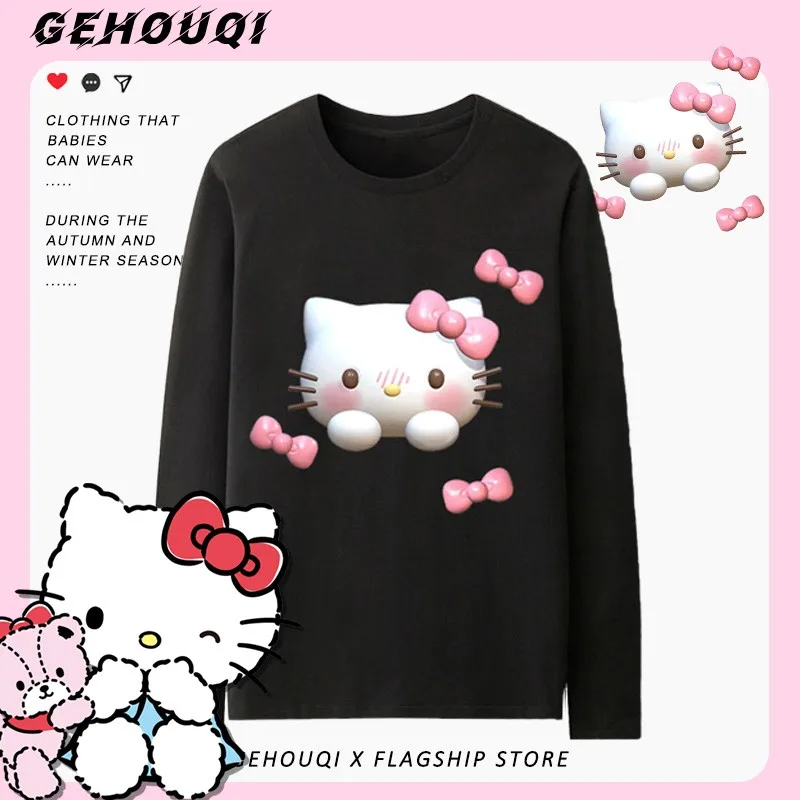 

Hellokitty Co-branded Long Sleeve Women's T-shirt Sweet Hello Kitty Around Girls Cotton Autumn Clothes