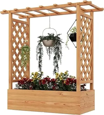 Wood Elevated Garden Bed with Hanging Roof, Planter Box, Drainage Holes for Climbing Plants, Flowers, Raised Flowerpot
Wood Elevated Garden Bed with Hanging Roof, Planter Box, Drainage Holes for Climbing Plants, Flowers, Raised Flowerpot