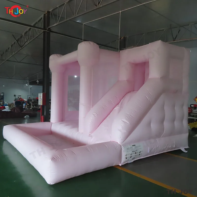 

Commercial Inflatable White Wedding Bounce House With Slide And Ball Pit PVC Pink Jumper Moonwalks Bridal Bouncy Castle For Kids