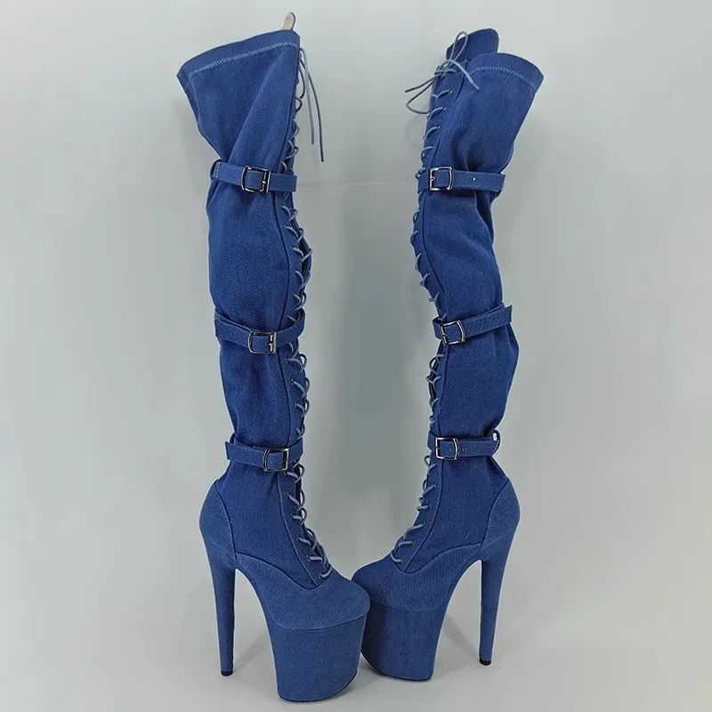 

Fashion Sexy Model Shows PU Upper 20CM/8Inch Women's Platform Party High Heels Thigh High Shoes Pole Dance Boots 097