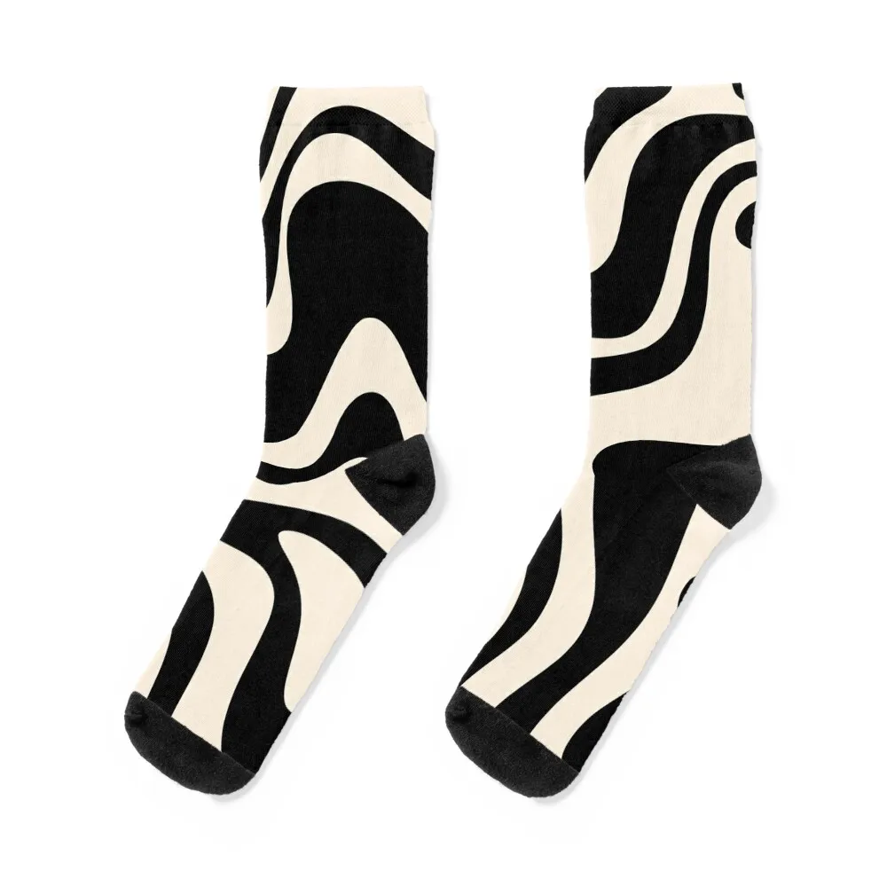 

Носки в стиле ретро для мужчин и женщин, антискользящие, с жидким завитком, с абстрактным узором, с черным и миндальным кремом, рождественские чулки