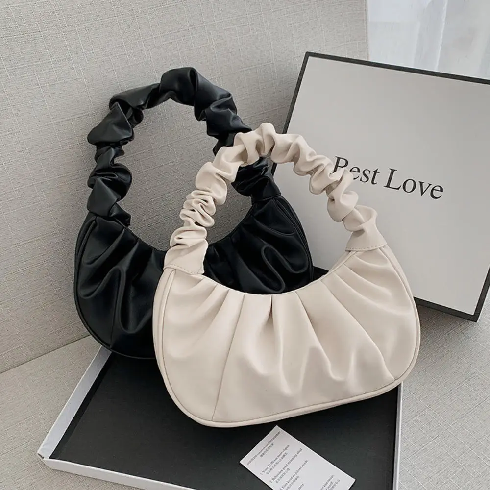 

Fashion Pleated Cloud Handlebags for Women PU Leather Solid Color Shoulder Bags French Dumpling Bag Leisure Armpit Bag Handbag