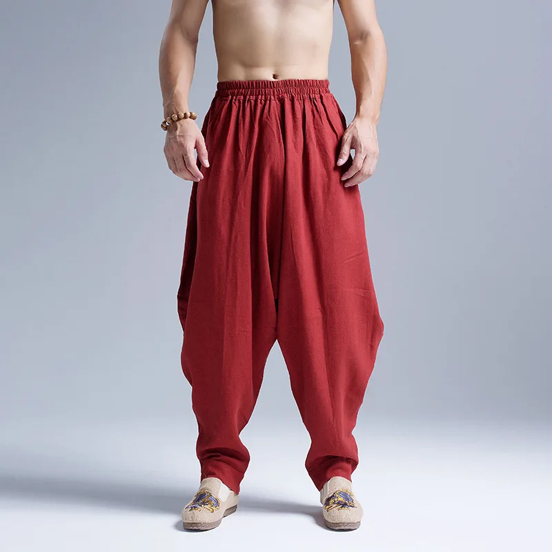 

Cotton Linen Men Harem Yoga Tai Chi Martial Arts Kungfu Pant Chinese Style Wide Leg Sweatpant Casual Workout Meditation Pant