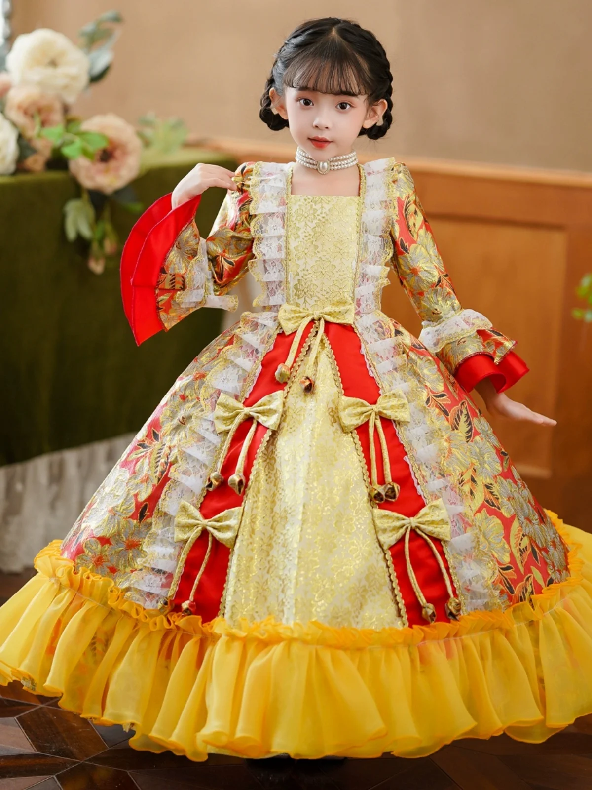 

Cosplay Lolita Rococo Victorian Princess Costume Kid's Dress Outfits Costume Golden Vintage Cosplay Party Birthday