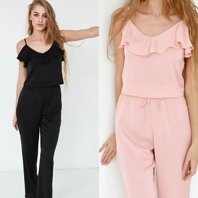 Sling Ruffles Shirt Pant Pajamas Set Nightwear Sleep Suit Homewear Ice Silk Women Comfortable Cool Sleepwear Loungewear 2Pcs 
Sling Ruffles Shirt Pant Pajamas Set Nightwear Sleep Suit Homewear Ice Silk Women Comfortable Cool Sleepwear Loungewear 2Pcs