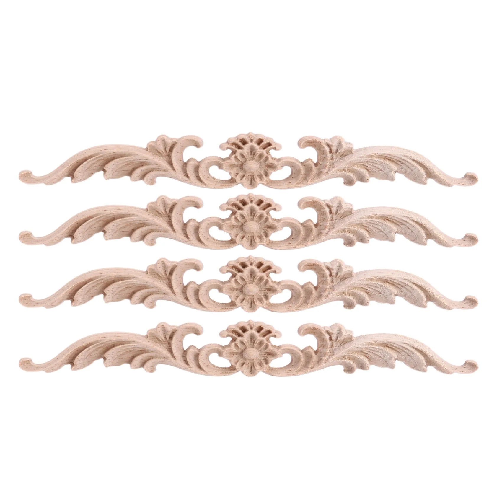 

4Pcs Wood Appliques and Onlays, Unpainted DIY Decorative Wood Carved Onlay Appliques for Bed Door Cabinet Wardrobe