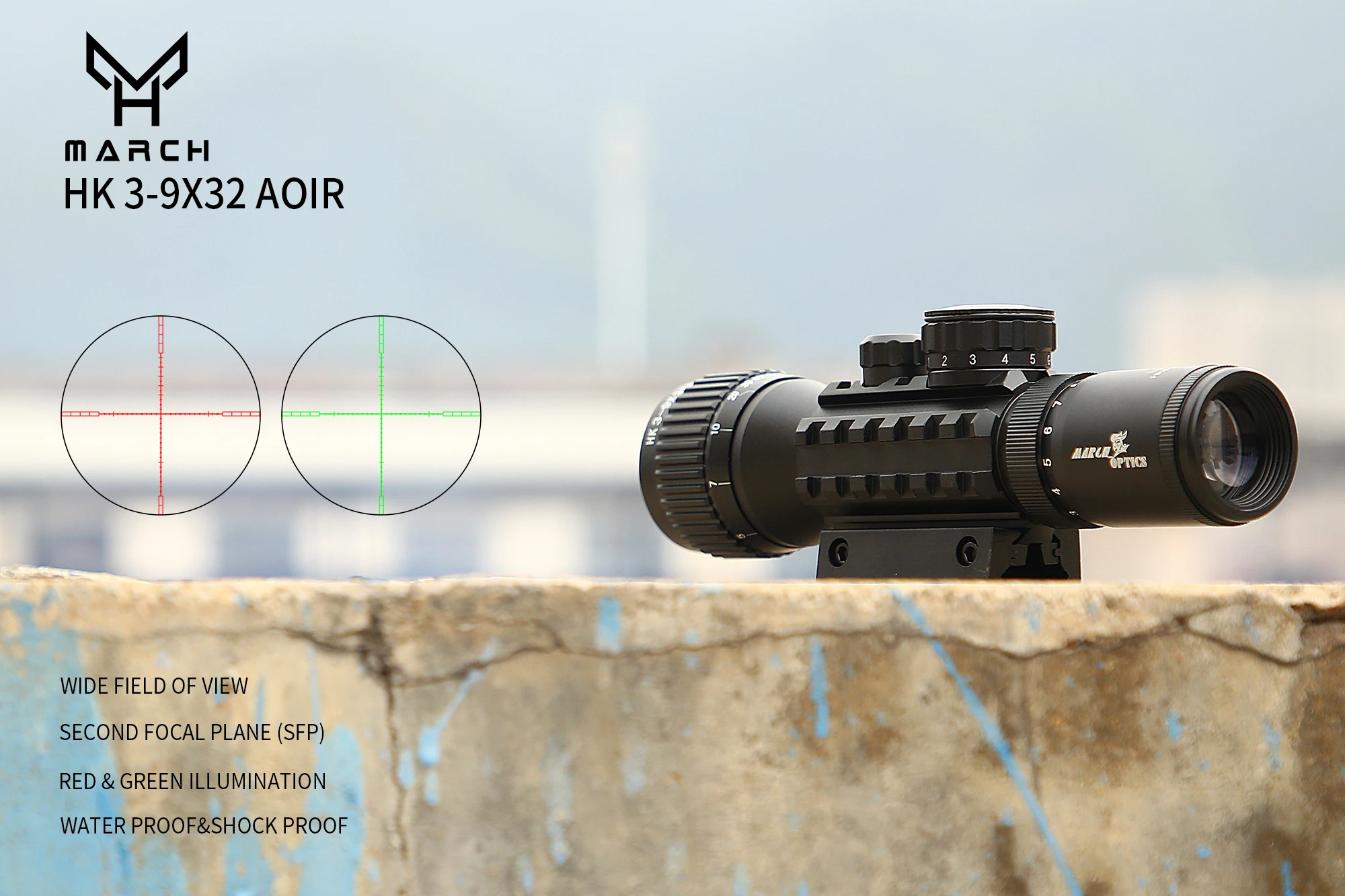 

MARCH HK3-9X32AOIR Fishbone Ring Short Riflescope 11/20mm Rail Rifle Scope For Hunting Sniper Airsoft Air Guns Red Dot Mounts