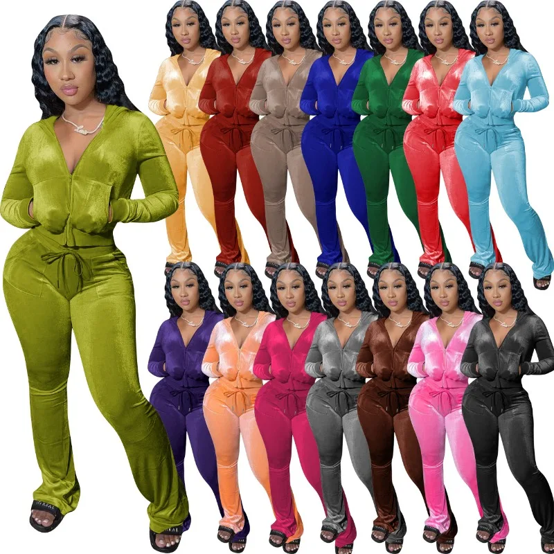 Velvet Solid Body Shape Two Piece Set Women Autumn Winter Hooded Long Sleeve Pocket Zipper Crop Tops High Waist Drawstring Pants
Velvet Solid Body Shape Two Piece Set Women Autumn Winter Hooded Long Sleeve Pocket Zipper Crop Tops High Waist Drawstring Pants