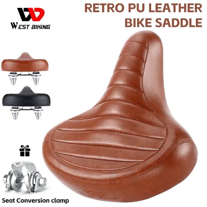 WEST BIKING MTB Spring Saddle Electric Bike Wide Comfortable Bicycle Seat Leather Retro Brown Saddle Soft Shock-Absorbing Saddle
WEST BIKING MTB Spring Saddle Electric Bike Wide Comfortable Bicycle Seat Leather Retro Brown Saddle Soft Shock-Absorbing Saddle