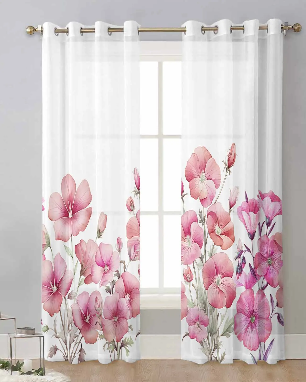

Цветочные акварельные трубы, цветочные прозрачные шторы для гостиной, прозрачная вуаль для окна, тюль, занавески, домашний декор
