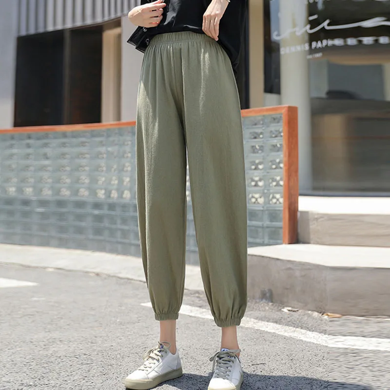 Women Casual Loose Cozy Harem Pants for 2026 New Summer Elastic Waist Beach Linen Pants Solid Color All-match Lantern Trousers 50 S2489b8694cd54594b701c37b3136ed68m
