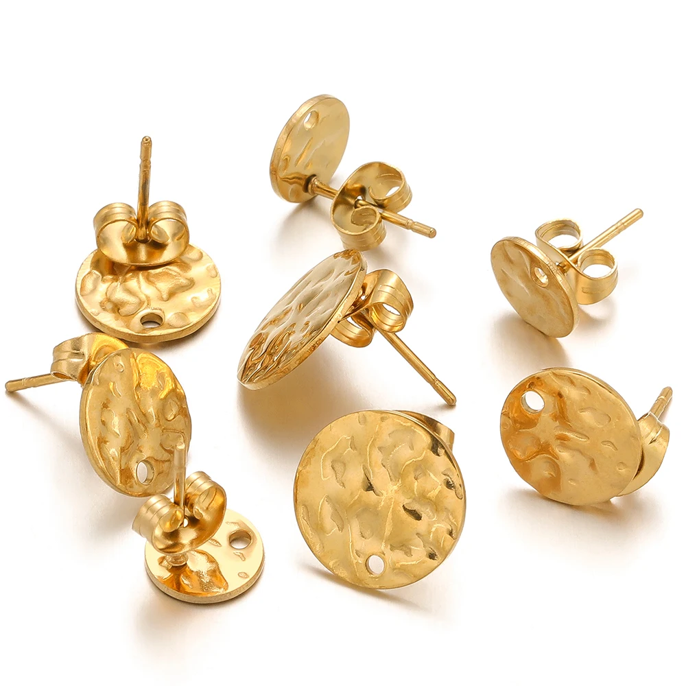 

10-20pcs Stainless Steel 8/10/12mm 18K Gold Ripple Embossing Studs Earrings Posts DIY Jewelry Making Findings Earrrings Supplies