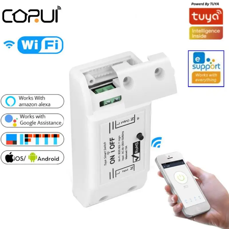 

CoRui 10A RF+WiFi Smart Switch eWelink/Tuya APP Remote Control DIY Module For Smart Home Linkage Works With Alexa Google Home