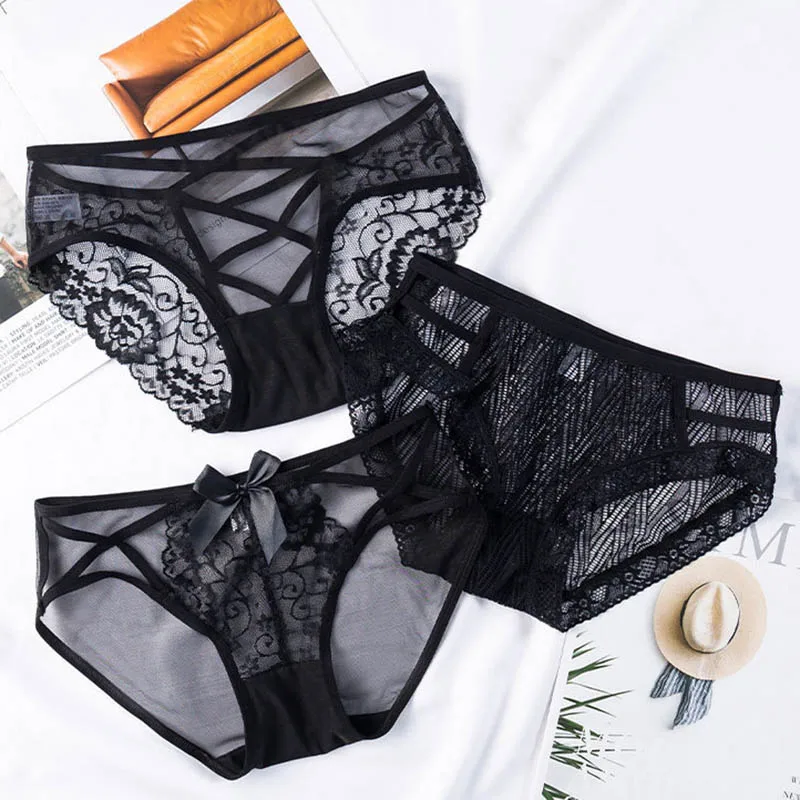 

Sexy Women's Panties Erotic Underwear Temptation Transparent Lingerie Hollow Out Girl Briefs Net Yarn Lace Underpants Sale