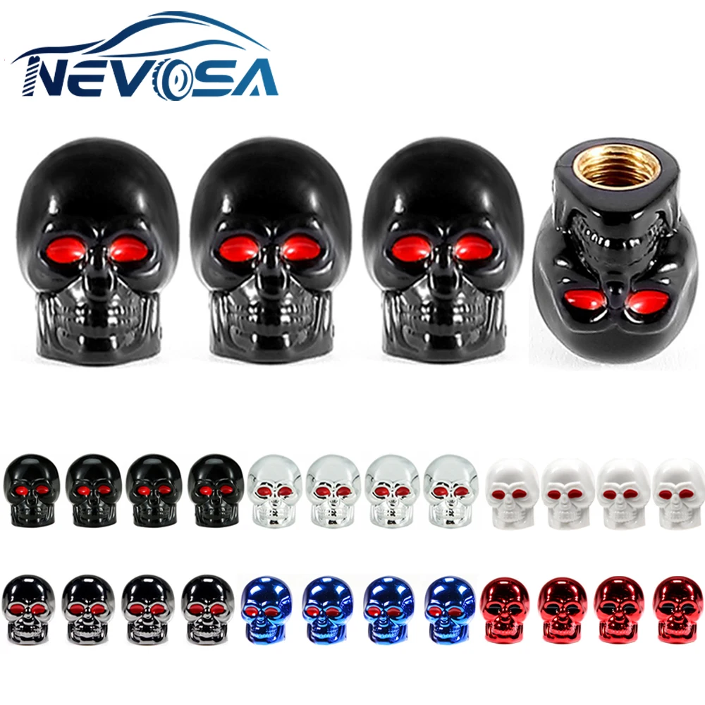 

NEVOSA Tires Valve Stem Caps 4Pcs/Set Universal Car Skull Style Antirust Copper Core Motorcycle Bike Car Wheel Tyre Accessories