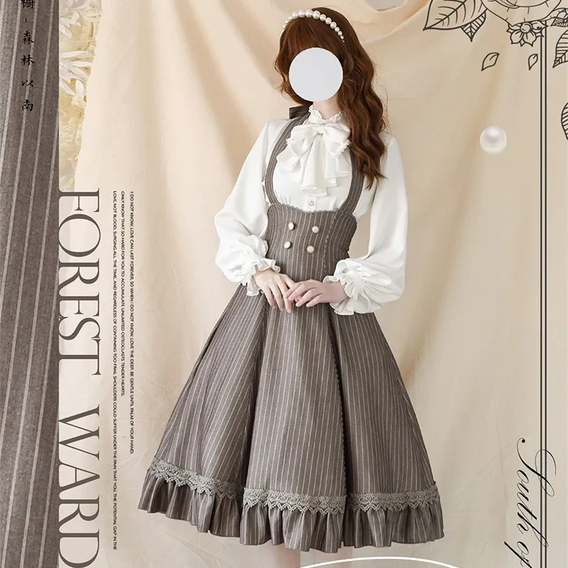 

Spring Autumn Vintage Jsk Halter Dress Lolita Complex Classical French Style Dress Retro Suspenders Dress