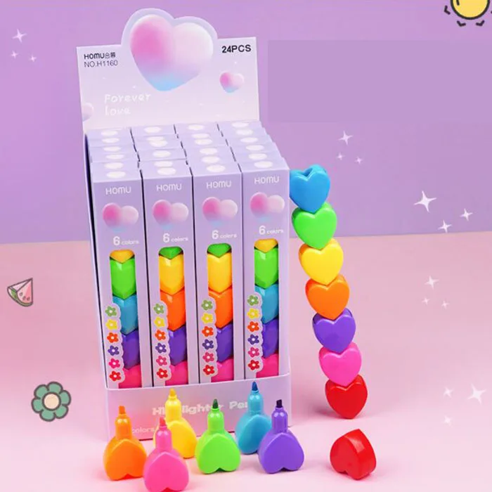 12 box/lot Creative Heart Blocks Highlighter Cute 6 colors Drawing Painting Marker Pen School Supplies Stationery wholesale
12 box/lot Creative Heart Blocks Highlighter Cute 6 colors Drawing Painting Marker Pen School Supplies Stationery wholesale