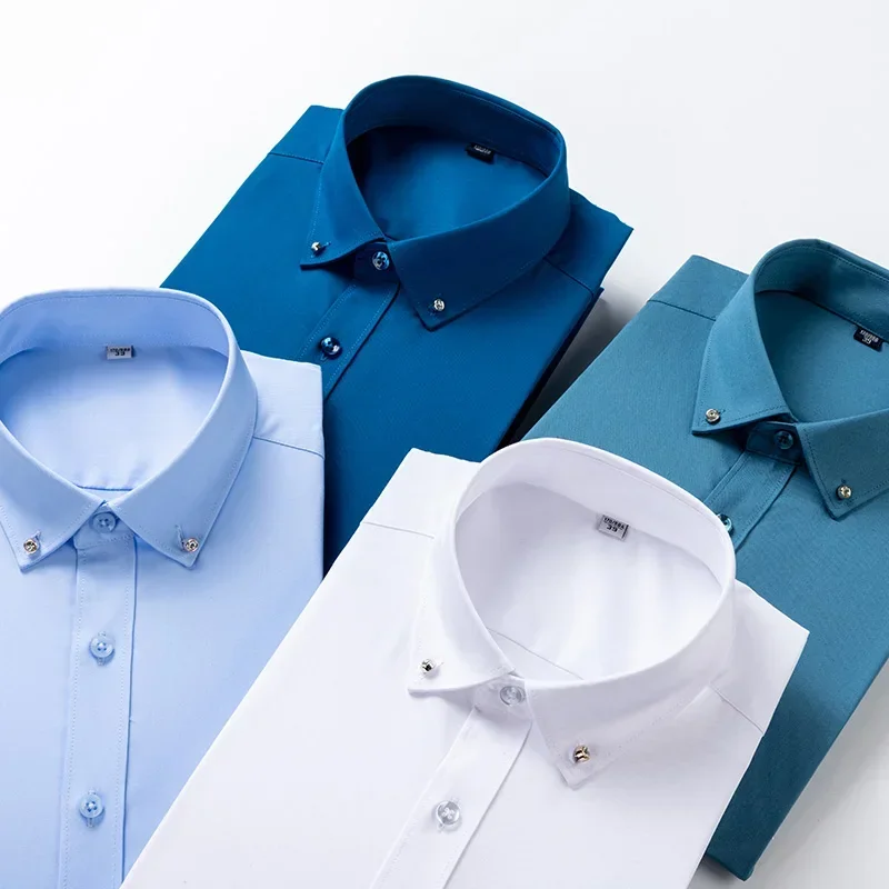 

Bamboo-fiber Drill Button Mens Social Elegant Shirts Long Sleeve Luxury Formal Shirt Comfortable-Soft Business Designer Clothes