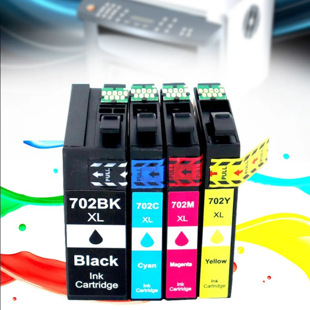 

702XL T702XL Ink Cartridge Replace For Epson 702 Workforce Pro WF-3720 WF-3725 Printer Black Cyan Magenta Yellow Color