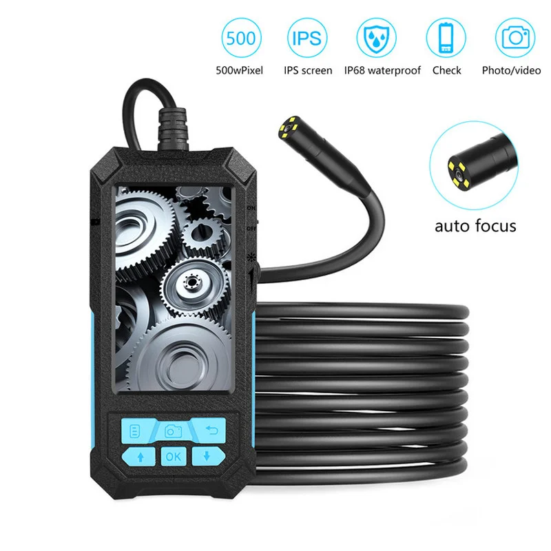 

5MP Endoscope Camera 4.5Inch IPS Screen 14mm Len IP68 Waterproof 10M Hard Wire Auto Focus Handheld Pipeline Inspection Borescope