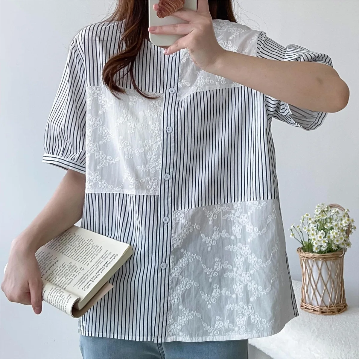 Womens tops and blouses plus size tops cotton striped lace patchwork shirts elegant women's luxury designer blouses
Womens tops and blouses plus size tops cotton striped lace patchwork shirts elegant women's luxury designer blouses