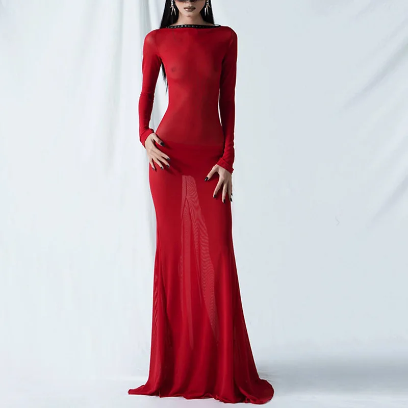 Women's New Dress Sexy See-through Gauze Skirt Halter Strap Long Sleeve Super Long Female Skirt Women Clothing Slim Fit
Women's New Dress Sexy See-through Gauze Skirt Halter Strap Long Sleeve Super Long Female Skirt Women Clothing Slim Fit
