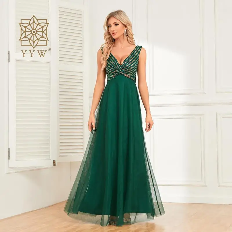 

Ladies Green Evening New Year Ball Gown Sequin Sexy Mesh Cocktail Banquet Vestido Women Party Prom Dress Wedding Long Dress 2024