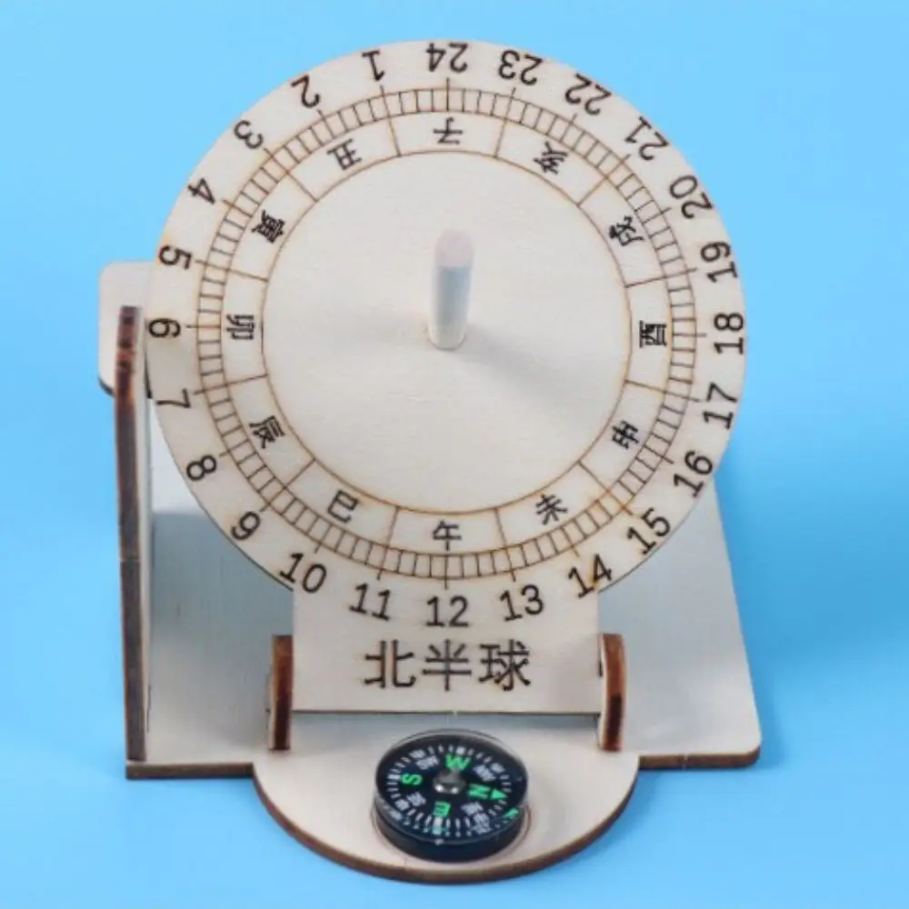

Sundial Experiment DIY Materials Desk Decoration Educational Toys Sundial Scientific Model Wooden Clock Teaching Aid