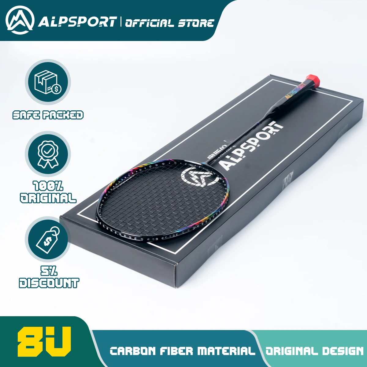 

ALP BBQ2.0 8U G5 65g Super Light Original Design 100% Full Carbon Fiber Raket Professional Badminton Racket With Free String Bag
