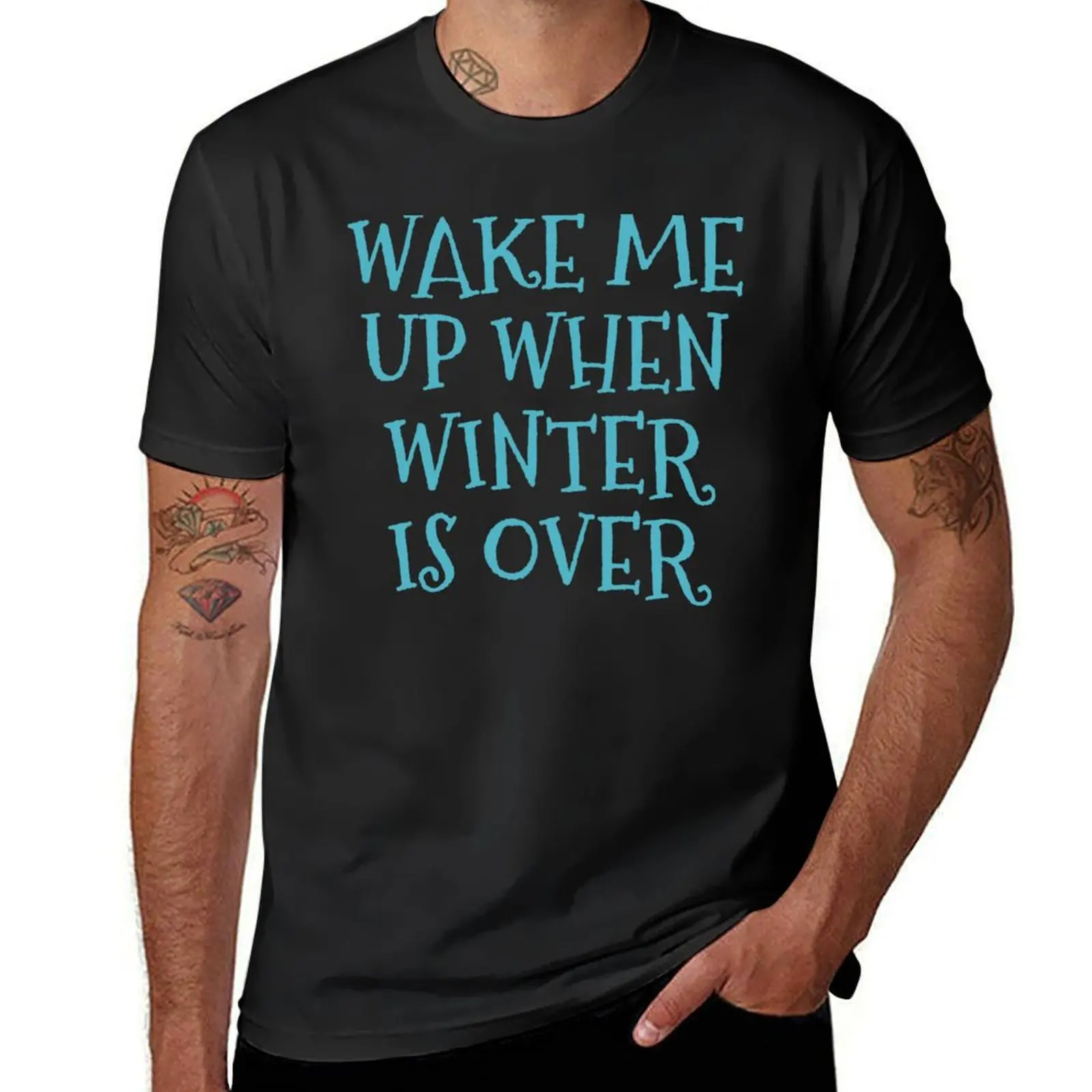 

Wake me Up When Winter is Over in Blue and White T-shirt plain customs design your own cute tops mens graphic t-shirts hip hop