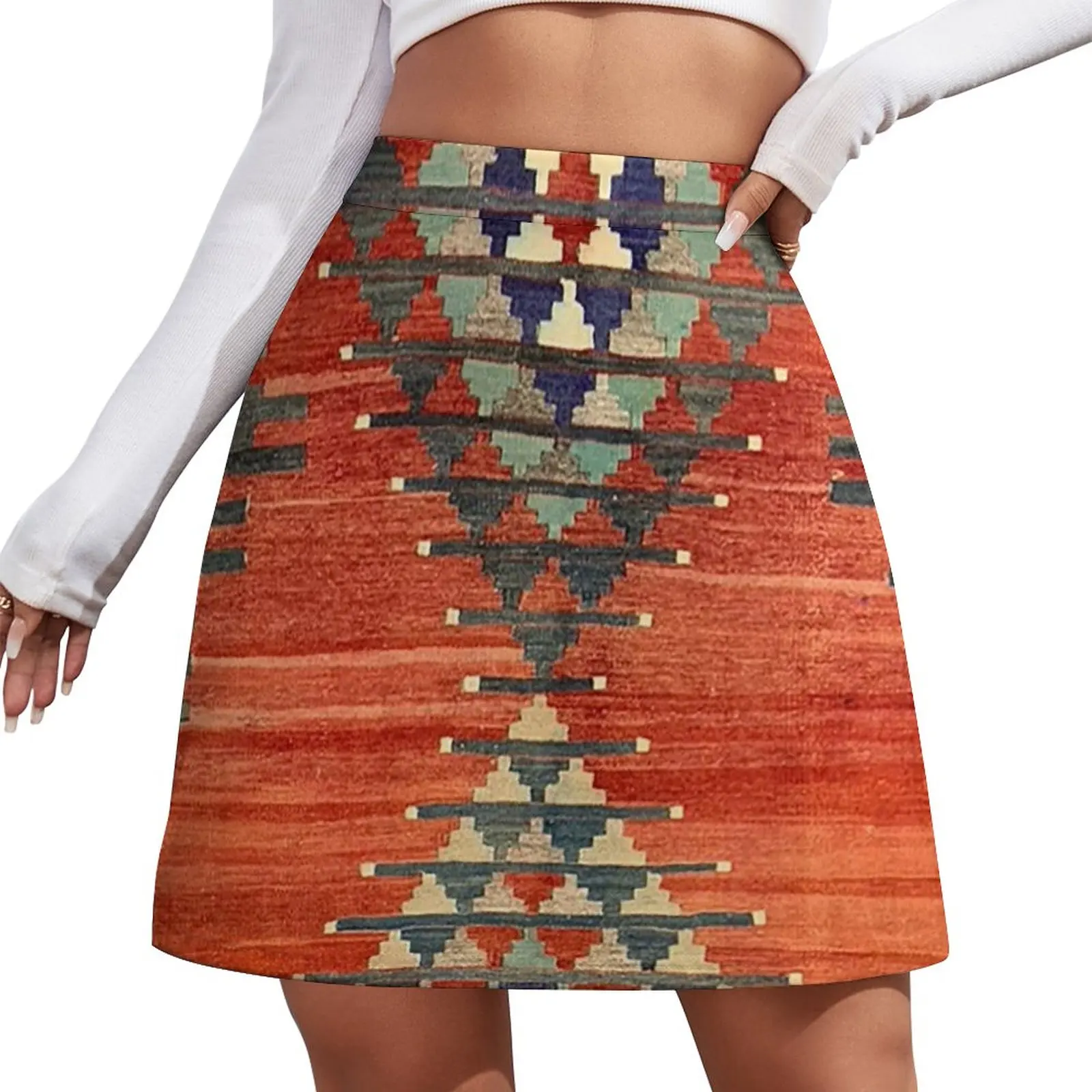 

Vintage Kars Decorative Whole Kilim, Navaho Weave, Woven Aztec Textile Mini Skirt womens clothing korean luxury clothing