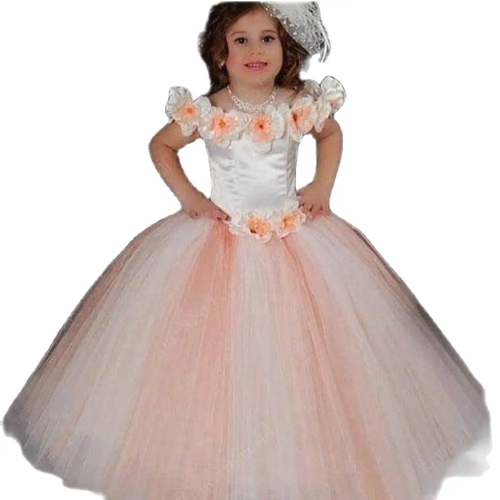 

Exquisite Hi-Lo Flower Girl Dresses Weddings Bow Appliques Tulle Cap Sleeve Child Princess Party Birthday Pageant Gown for Girls