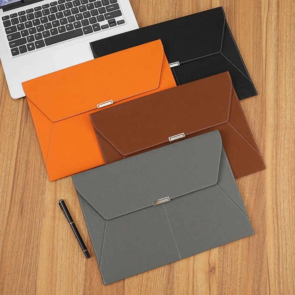 

PU Leather A4 File Pocket Briefcase Snap Closure Dustproof Documents Pouch Simple Large Capacity File Folder Business