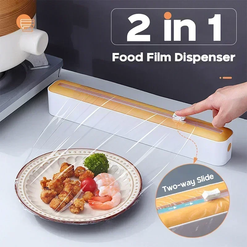 

2 in1 Food Film Cutter Gadgets Home Dispenser Magnetic Dispenser Cutters Box Wall-mounted Cling Film Cutter Kitchen Accessories