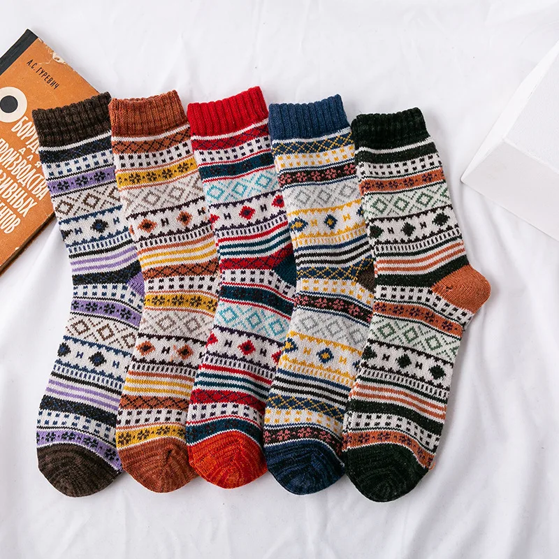 5 Pairs Winter Warmer Women Thicken Thermal Wool Cashmere Snow Socks Fashion Casual Euramerican National Wool Socks for Women
5 Pairs Winter Warmer Women Thicken Thermal Wool Cashmere Snow Socks Fashion Casual Euramerican National Wool Socks for Women