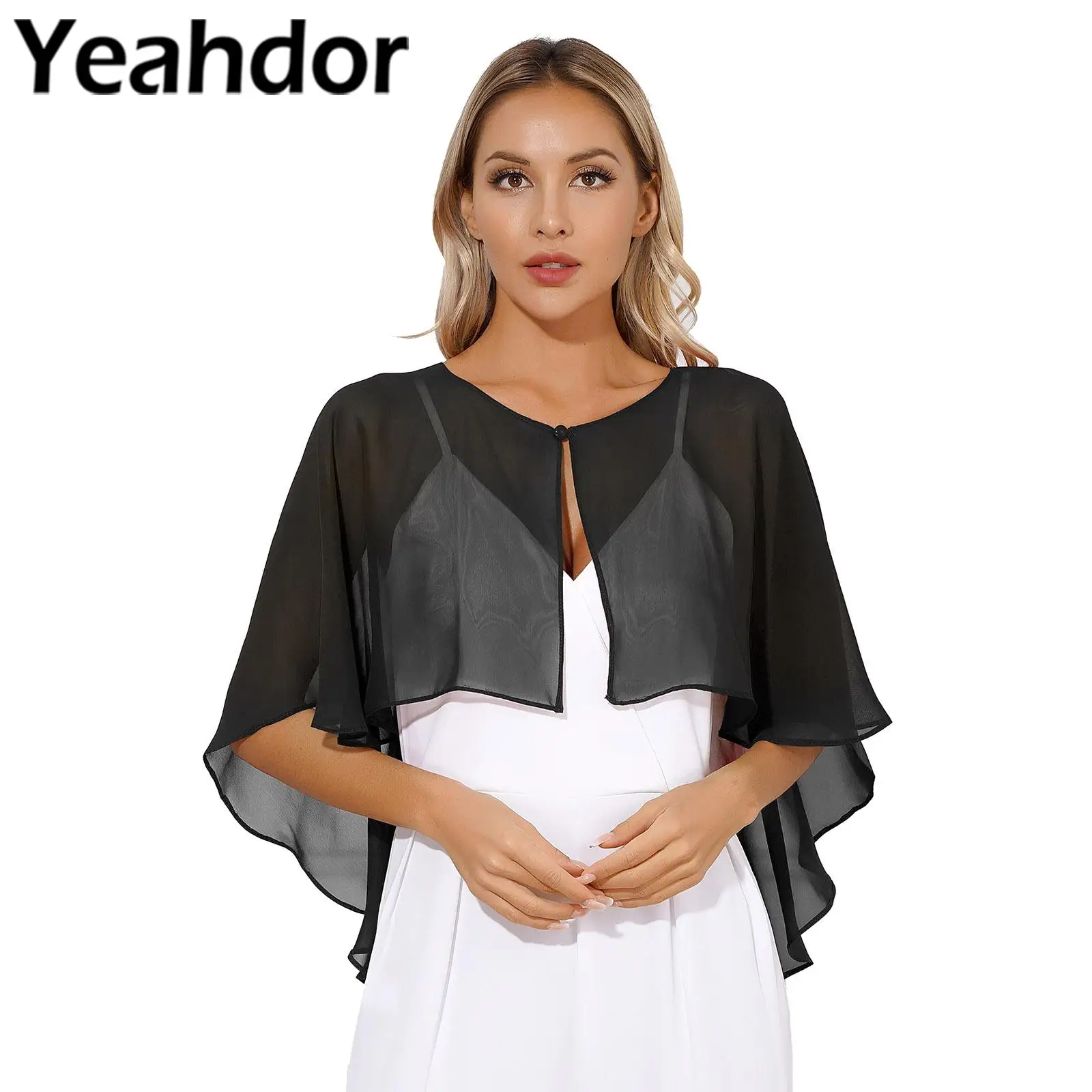 Womens Wraps Solid Color Chiffon Shawl Cape One-Button High-Low Shrugs Bridal Bolero for Evening Party Dress Gowns Accessory
Womens Wraps Solid Color Chiffon Shawl Cape One-Button High-Low Shrugs Bridal Bolero for Evening Party Dress Gowns Accessory