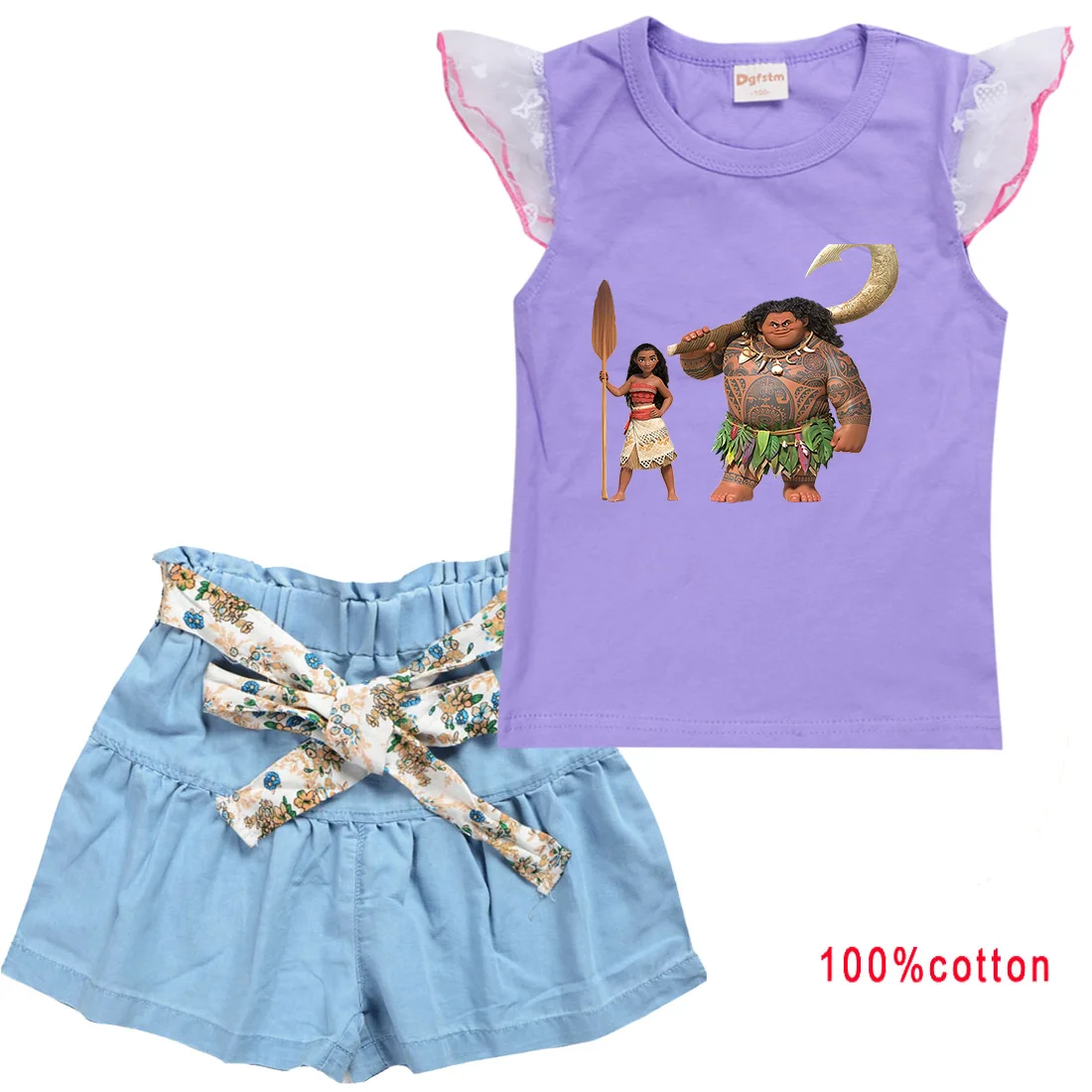 

2pc/Sets Disney Moana Girls Clothing Outfits Summer T-shirt Shorts Clothes Casual Sports Tracksuits