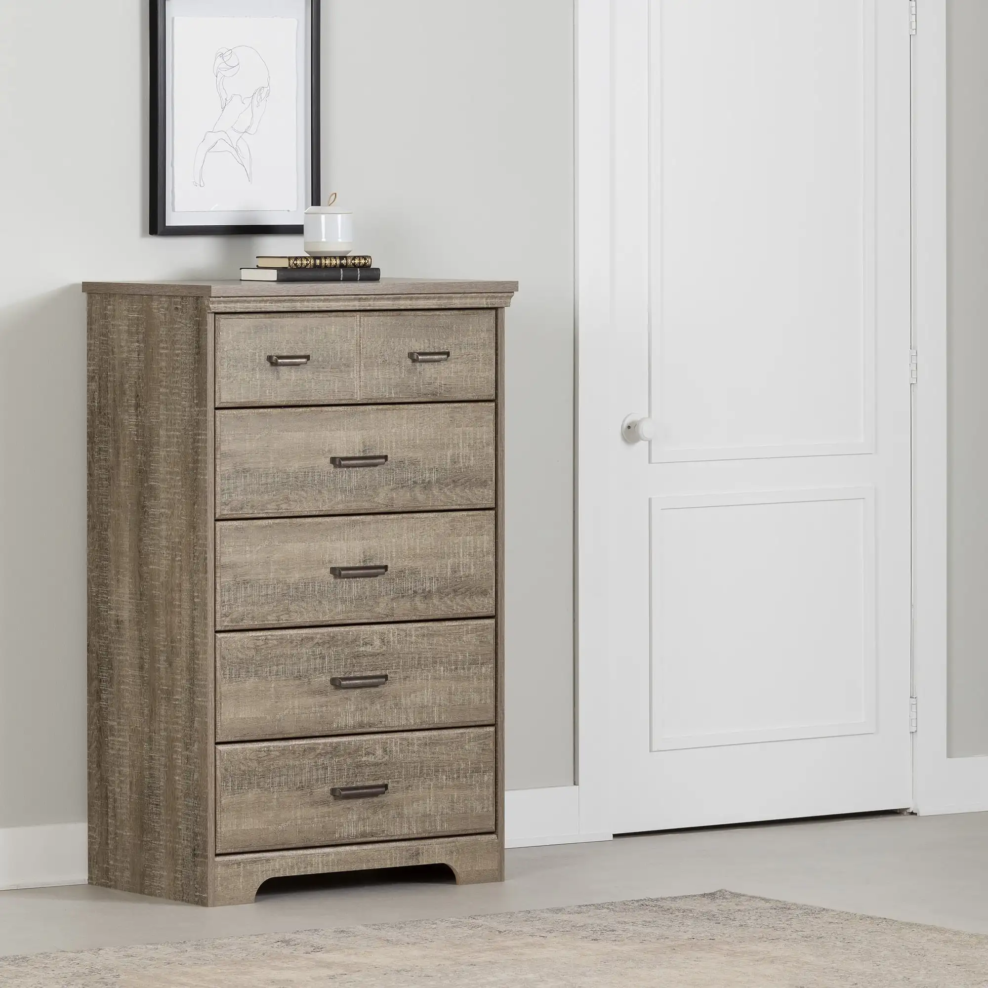 5-Drawer Storage Dresser with Metal Handles,Traditional Durable Chest, Beautiful Beveled Edges, Curved Kick Plate,Brown
5-Drawer Storage Dresser with Metal Handles,Traditional Durable Chest, Beautiful Beveled Edges, Curved Kick Plate,Brown