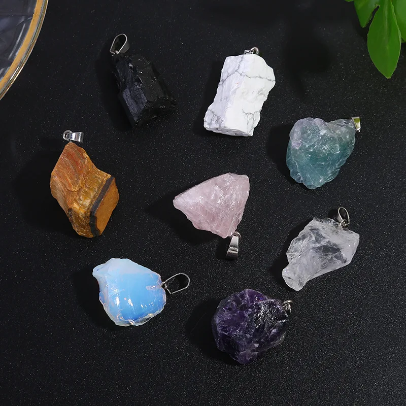 

15pcs Irregular Natural Raw Ore Stone Pendant Tiger Eye Fluorite Agates Healing Crystal Quartz Charms for Jewelry Making