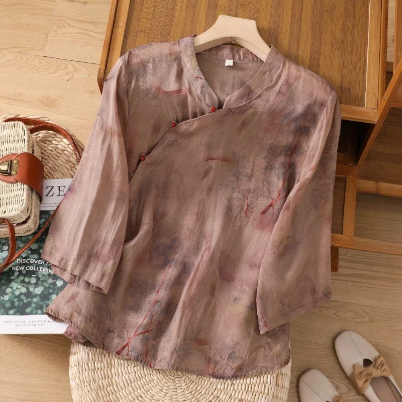 Женская летняя рубашка в китайском стиле, винтажные блузки из хлопка и льна, одежда с принтом, свободные топы с коротким рукавом
Женская летняя рубашка в китайском стиле, винтажные блузки из хлопка и льна, одежда с принтом, свободные топы с коротким рукавом