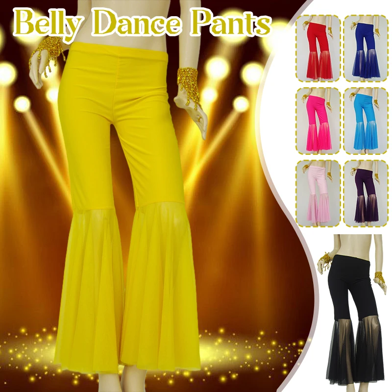 

Women Sexy Lace Chiffon Pants Practice Belly Dance Pants Bollywood Indian Dance Costumes Tribal Belly Dance Flared Trousers