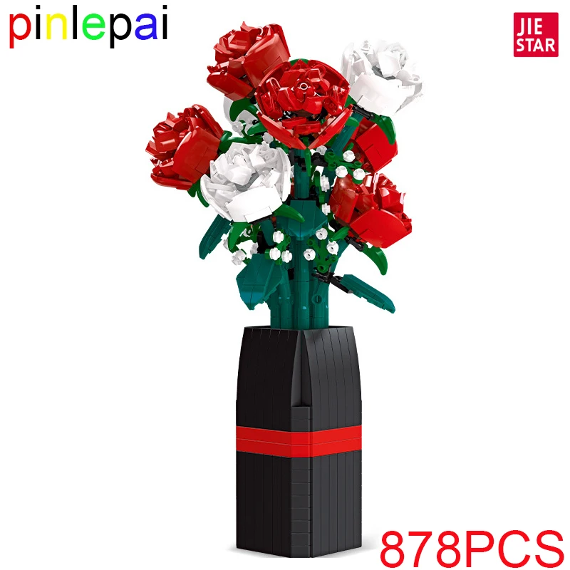 

Pinlepai Jiestar Red Rose Block Flower Blocks Bouquet Building Plant Brick Blossom Bricks Decoration Flowers Toys For Children