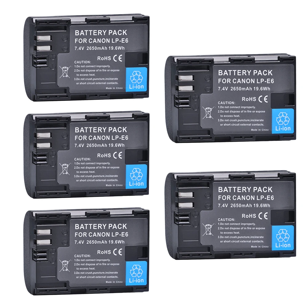 

5Pcs 2650mAh LP-E6 Bateria LPE6 LP E6 Batteries for Canon 5D Mark II III 7D 60D EOS 6D 7D, 80D and BG-E14, BG-E1 accessories