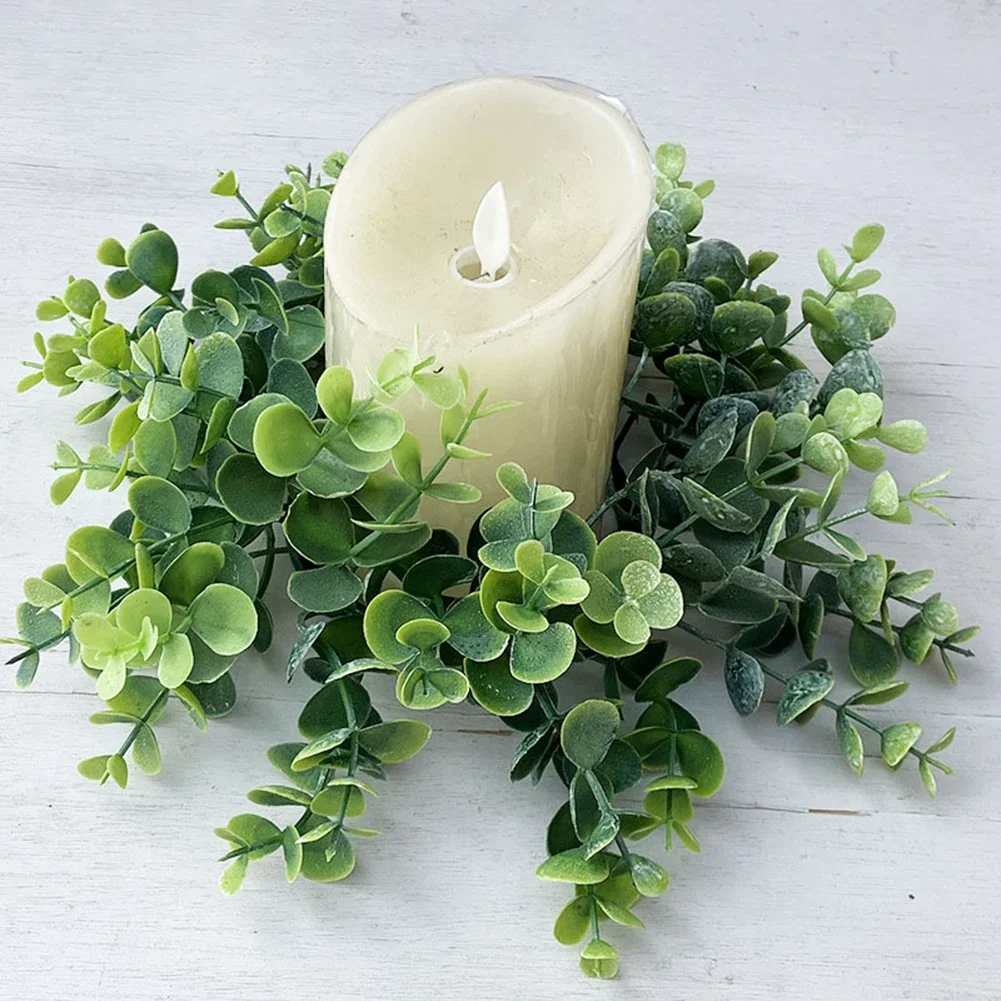 

Eucalyptus Candle Ring Vivid Realistic Green Eucalyptus Leaves Wreaths For Pillars Farmhouse Wedding Table Party Home Decor